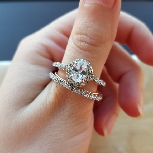 Two-Tone Silver and Rose Gold Ring Set - Picture 5 of 7